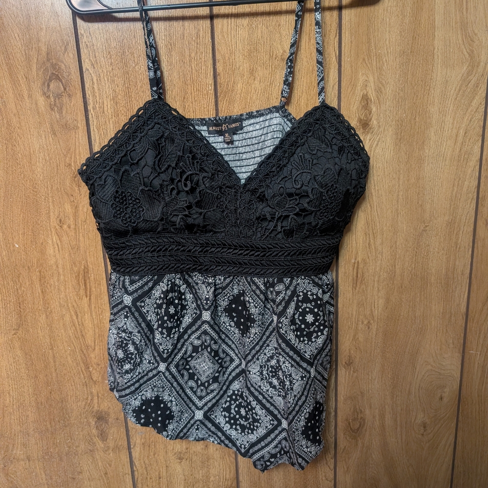 Almost Famous Black and Gray Bustier Camisole Top
